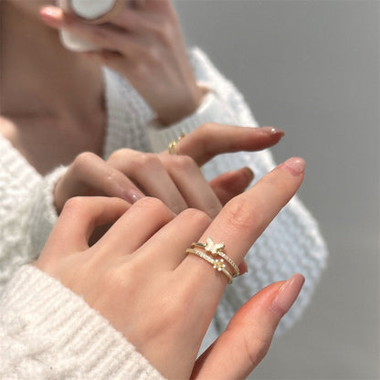White Butterfly Floral Dual Band Ring JLTR0559