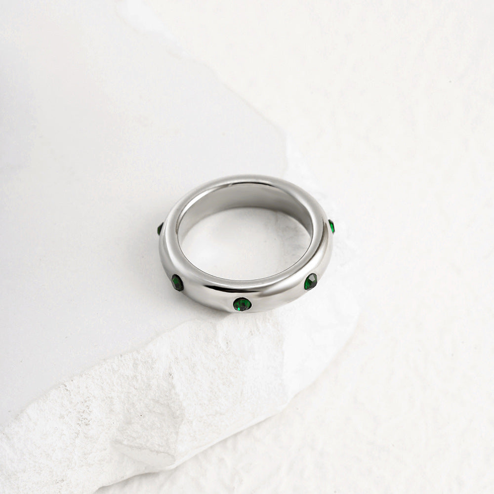 Sterling Silver Band with Green Gemstone Accents JLTR0582