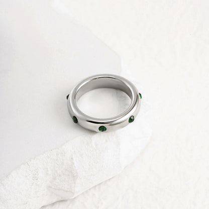 Sterling Silver Band with Green Gemstone Accents JLTR0582