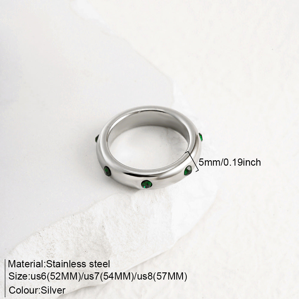 Sterling Silver Band with Green Gemstone Accents JLTR0582