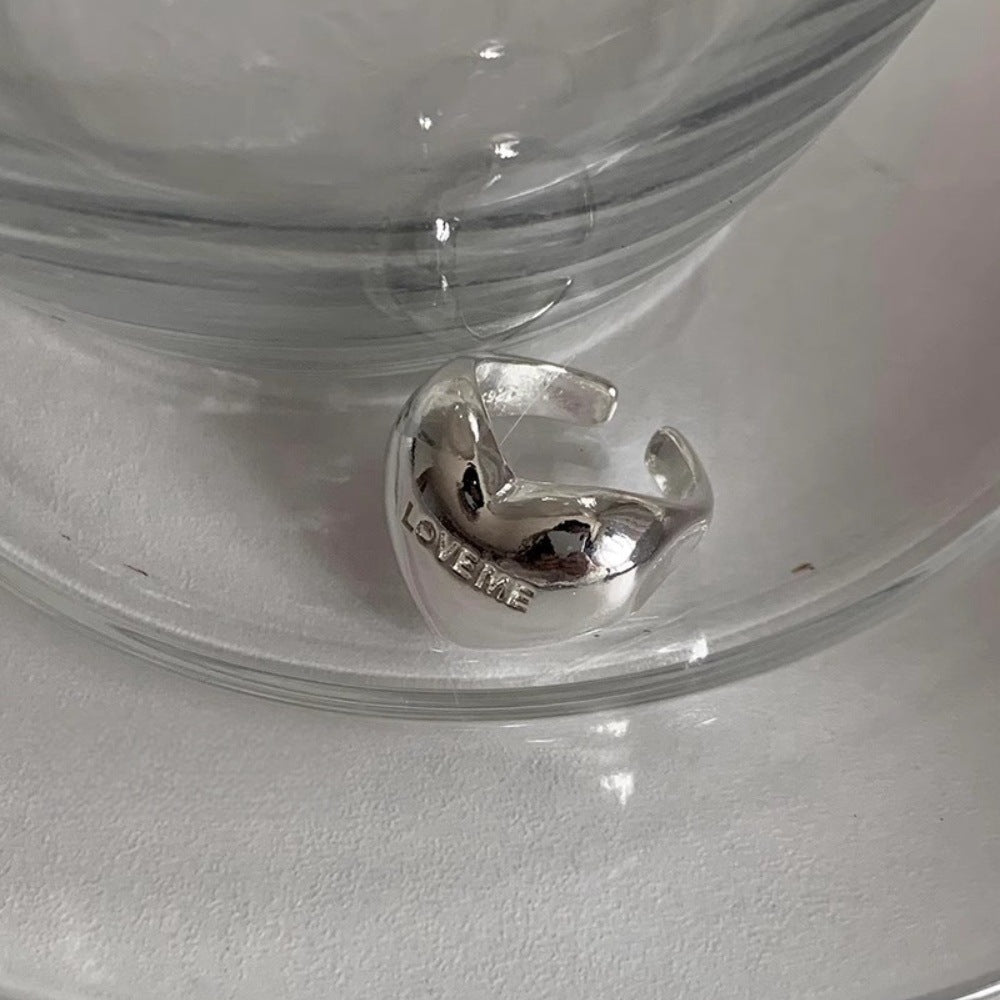 Engraved "LOVE ME" Open Band Silver Heart Ring JLTR0583