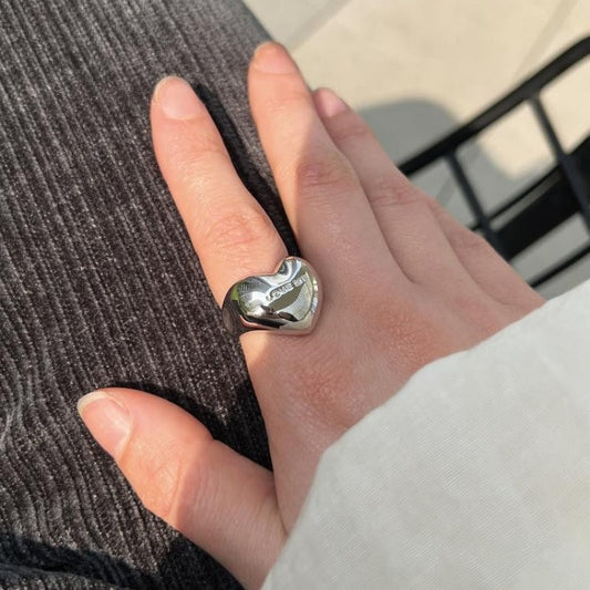 Engraved "LOVE ME" Open Band Silver Heart Ring JLTR0583
