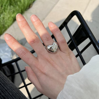Engraved "LOVE ME" Open Band Silver Heart Ring JLTR0583