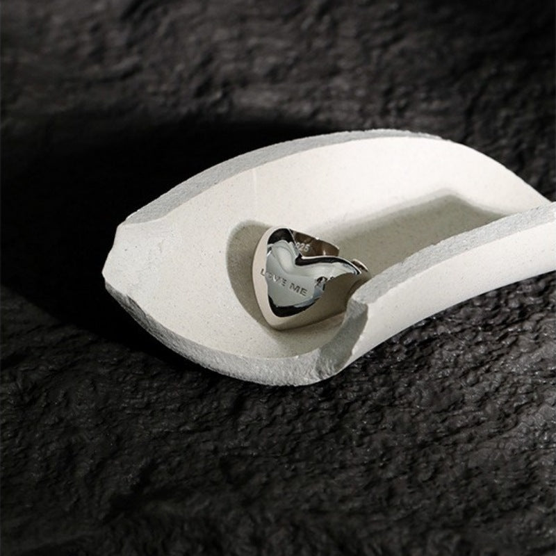 Engraved "LOVE ME" Open Band Silver Heart Ring JLTR0583