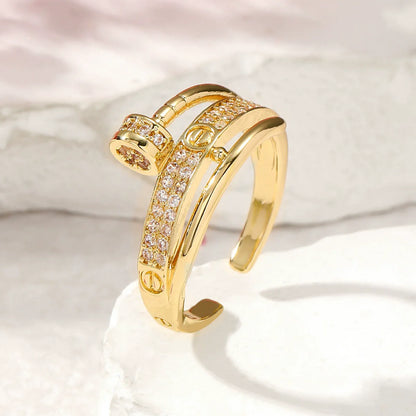 Elegant Dual Band Crystal Screw Ring JLTR0605