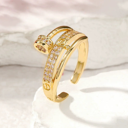 Elegant Dual Band Crystal Screw Ring JLTR0605