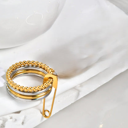 Silver-Gold Safety Pin Layered Ring JLTR0633