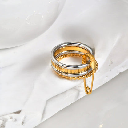 Dual Tone Beaded Safety Pin Ring JLTR0634