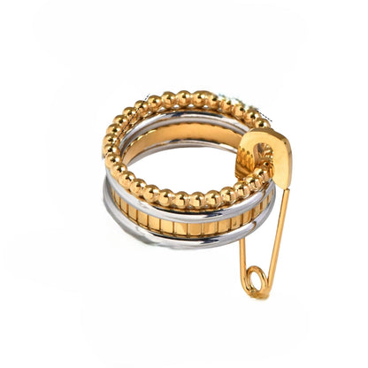 Dual Tone Beaded Safety Pin Ring JLTR0634