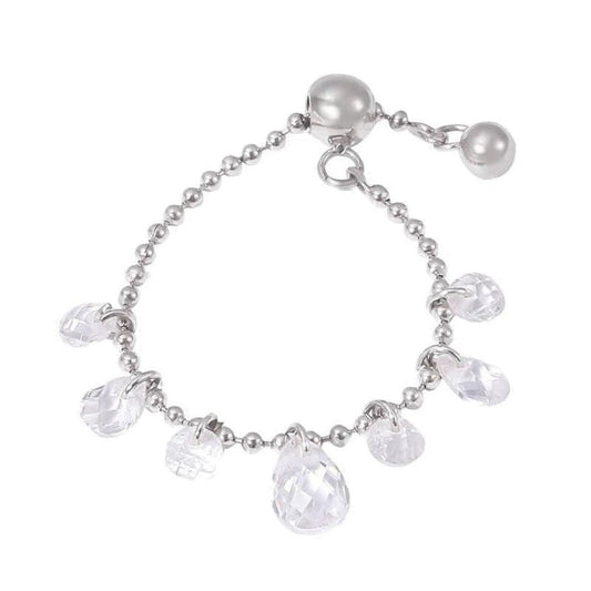 Crystal Drop Charm Silver Ring JLTR0638