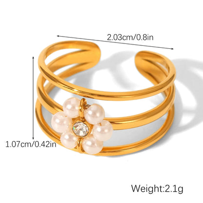 Elegant Pearl Flower Triple-Band Adjustable Ring JLTR0650