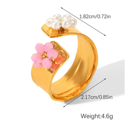 Bold Two-Tone Flower Adjustable Gold Cuff Ring JLTR0655
