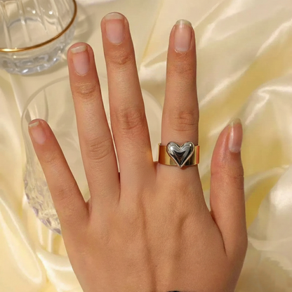 Two-Tone Puffy Heart Cuff Ring JLTR0658