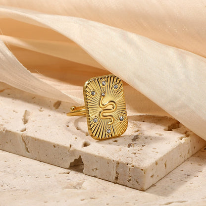 Gold Sunburst Snake Signet Ring JLTR0661