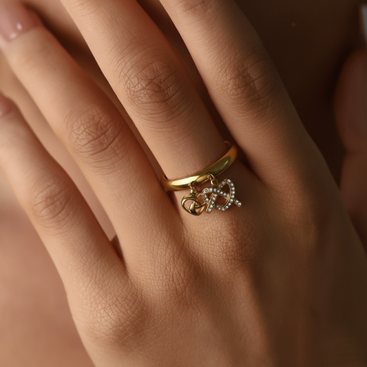 Gold Dual Bow Charm Ring JLTR0676