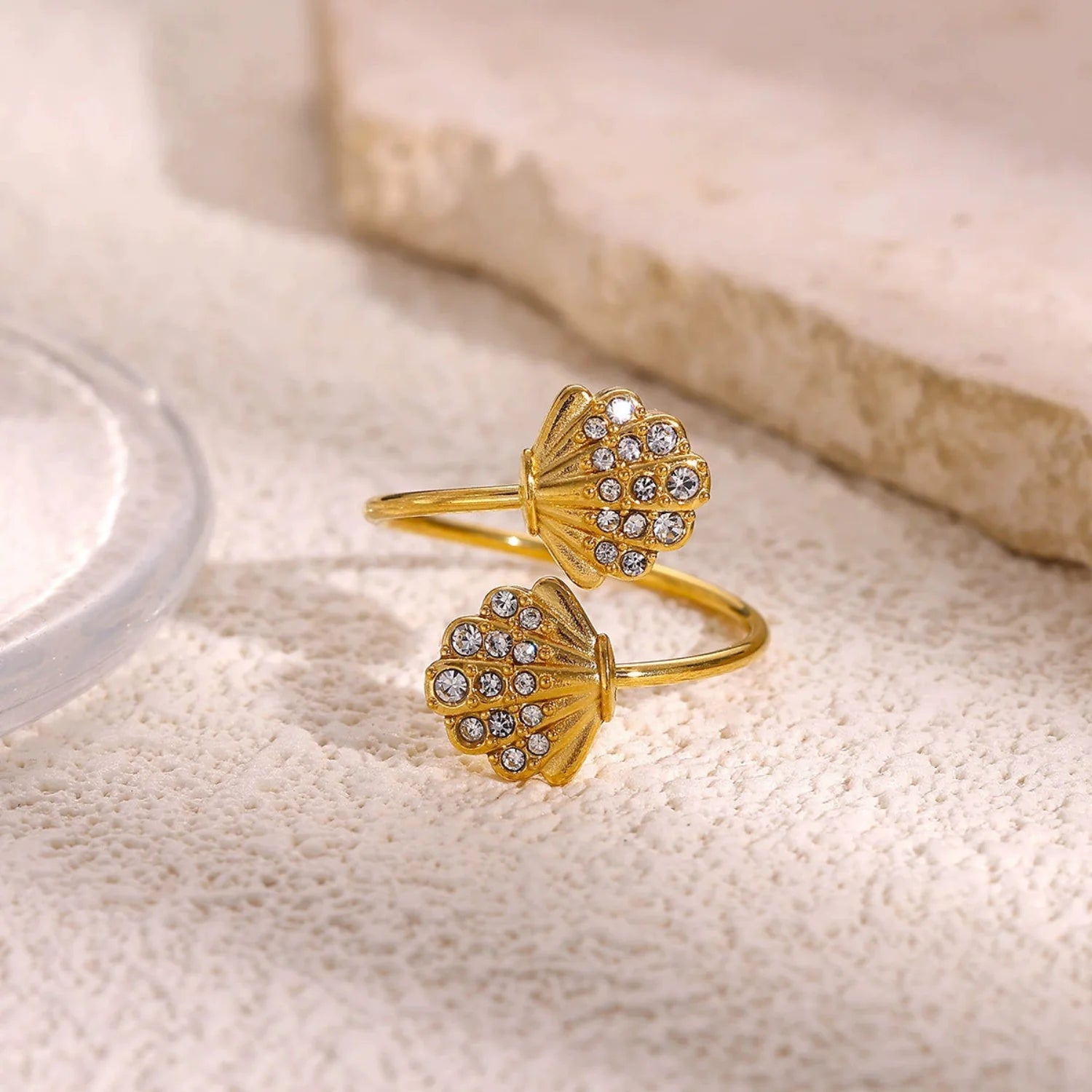 Gold Crystal Shell Wrap Ring JLTR0681