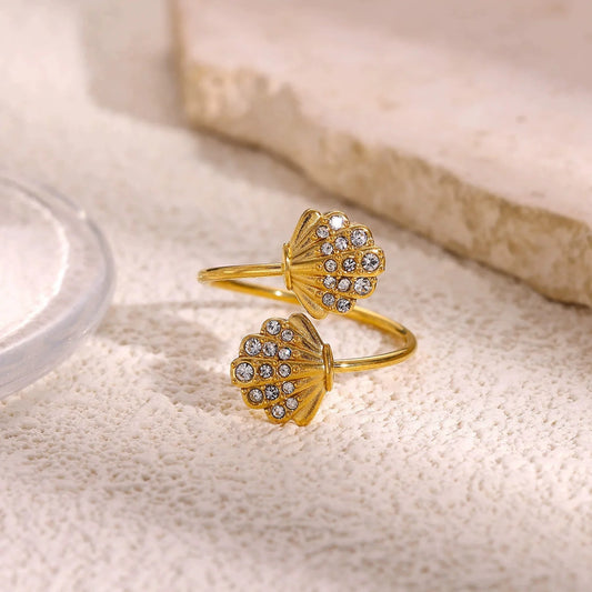 Gold Crystal Shell Wrap Ring JLTR0681