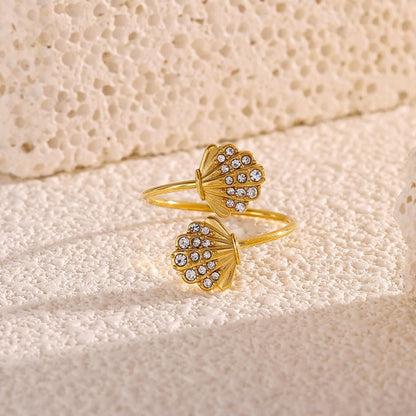 Gold Crystal Shell Wrap Ring JLTR0681