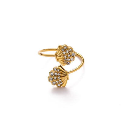 Gold Crystal Shell Wrap Ring JLTR0681