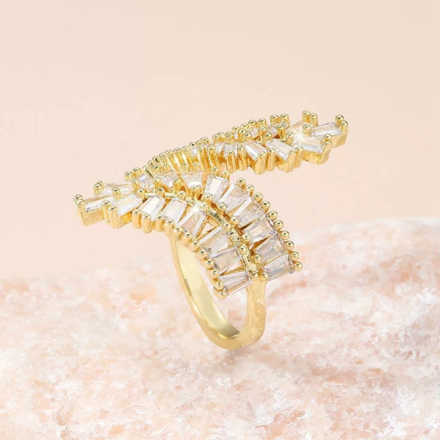 Gold Baguette Feather Statement Ring JLTR0705