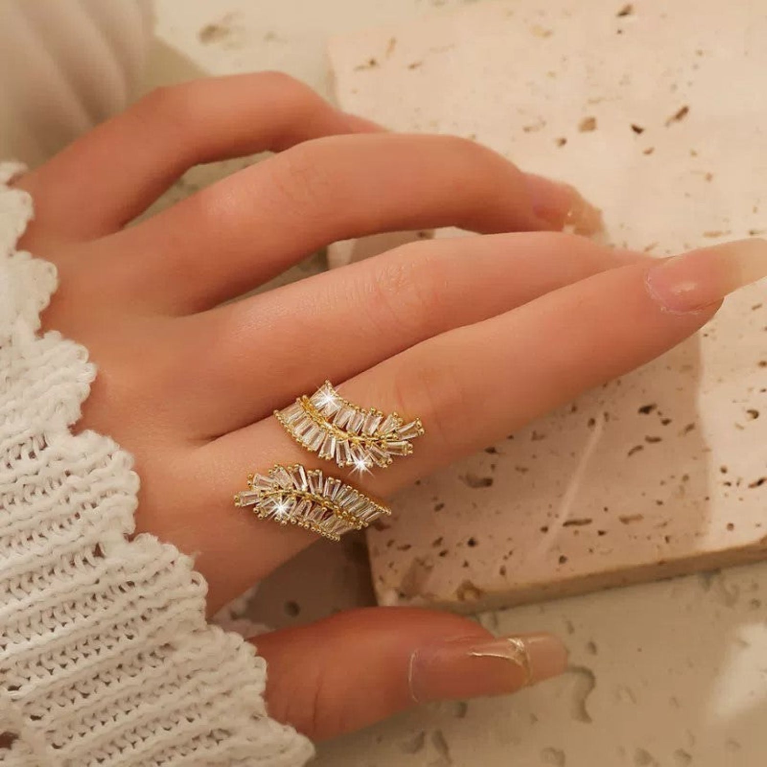 Gold Baguette Feather Statement Ring JLTR0705