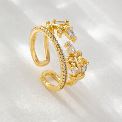 Gold Crystal Leaf Wrap Ring JLTR0709