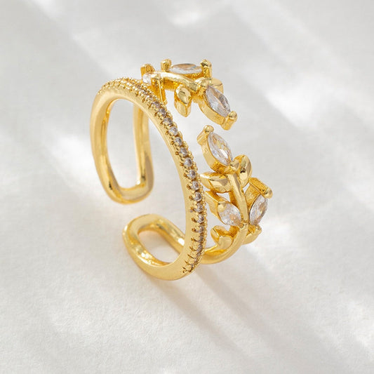 Gold Crystal Leaf Wrap Ring JLTR0709