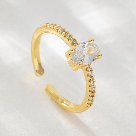 Gold Oval Crystal Adjustable Ring JLTR0711