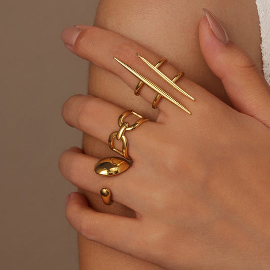 Gold Minimalist Geometric Ring Set JLTR0715