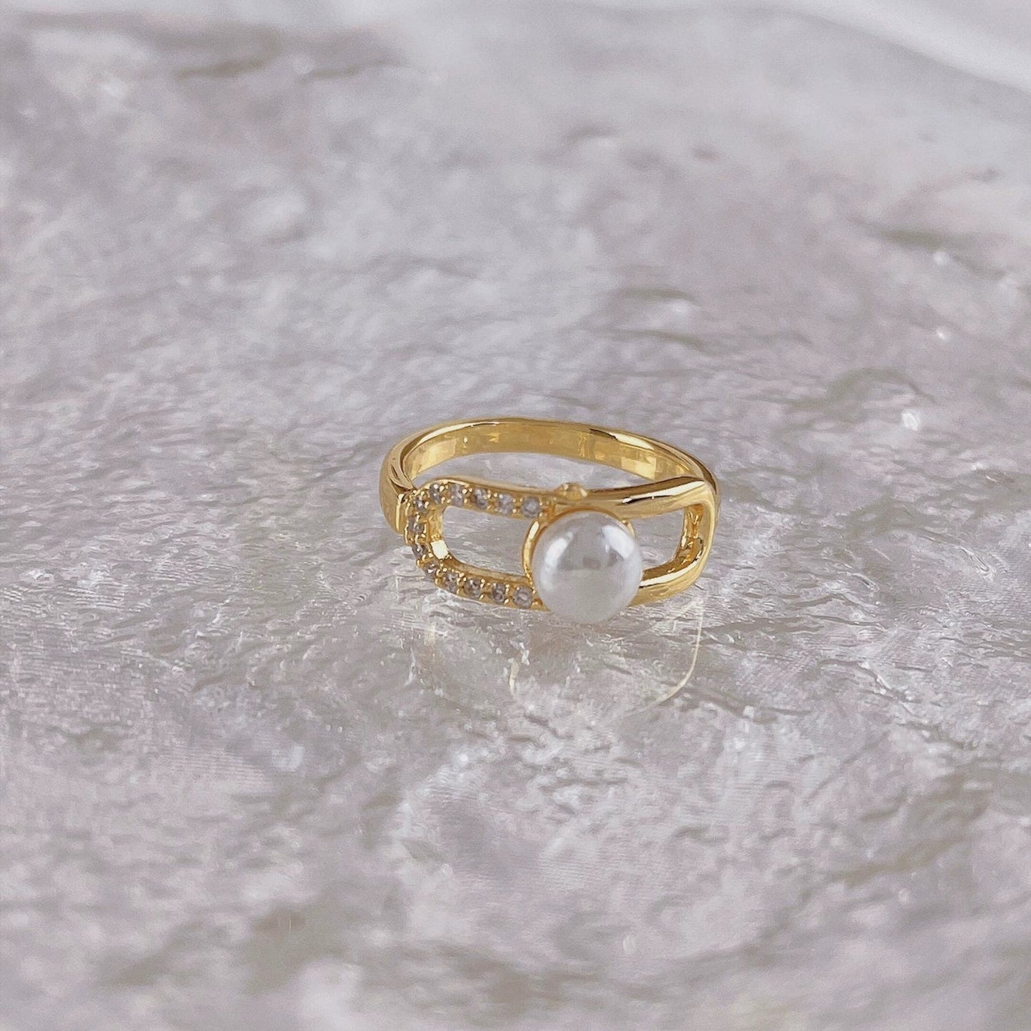 Gold Pearl Crystal Link Ring JLTR0720