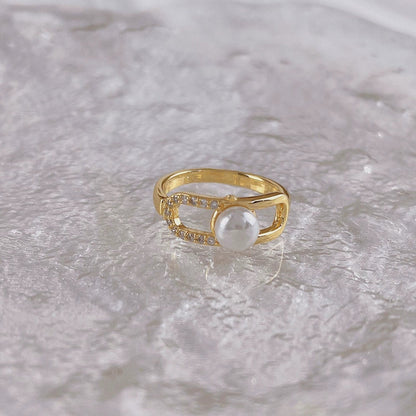 Gold Pearl Crystal Link Ring JLTR0720
