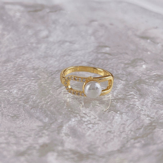 Gold Pearl Crystal Link Ring JLTR0720