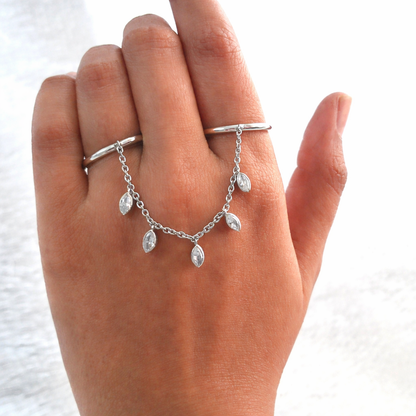 Silver Marquise Dangle Chain Ring JLTR0726
