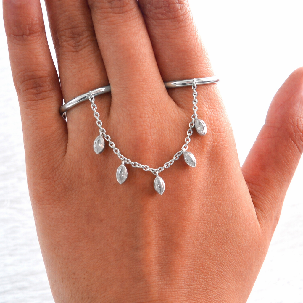 Silver Marquise Dangle Chain Ring JLTR0726