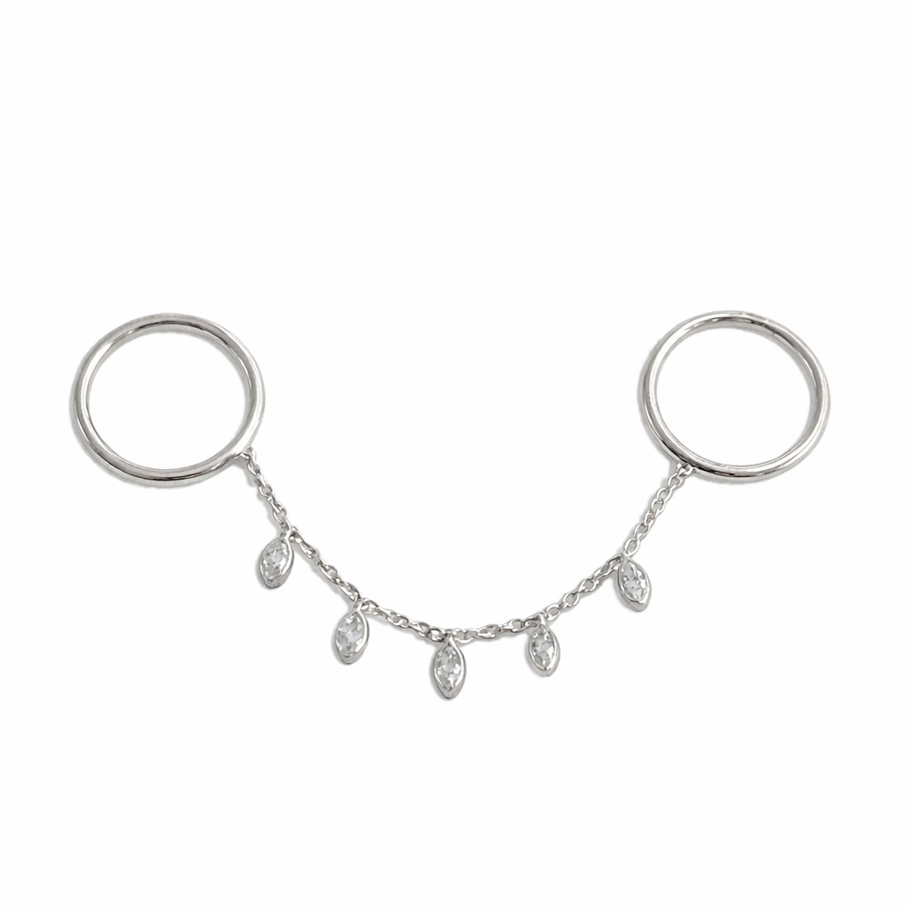 Silver Marquise Dangle Chain Ring JLTR0726