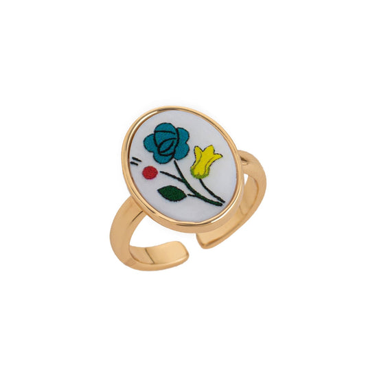 Vintage Floral Enamel Adjustable Ring JLTR0730