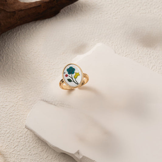 Vintage Floral Enamel Adjustable Ring JLTR0730