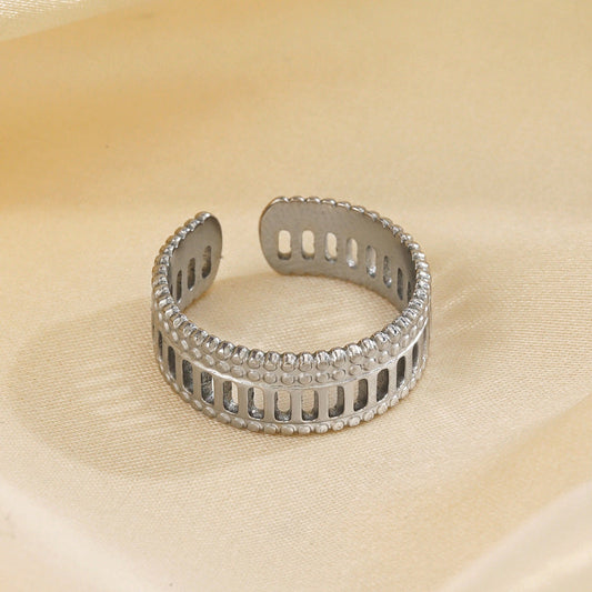 Silver Hollow Beaded Open Ring JLTR0737