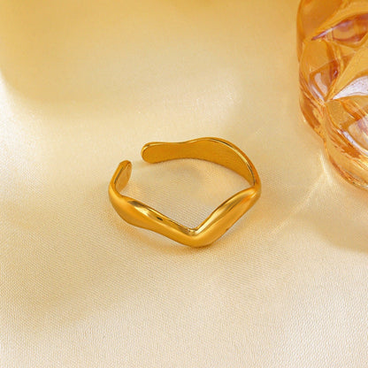 Gold Minimalist Wavy Adjustable Ring JLTR0743