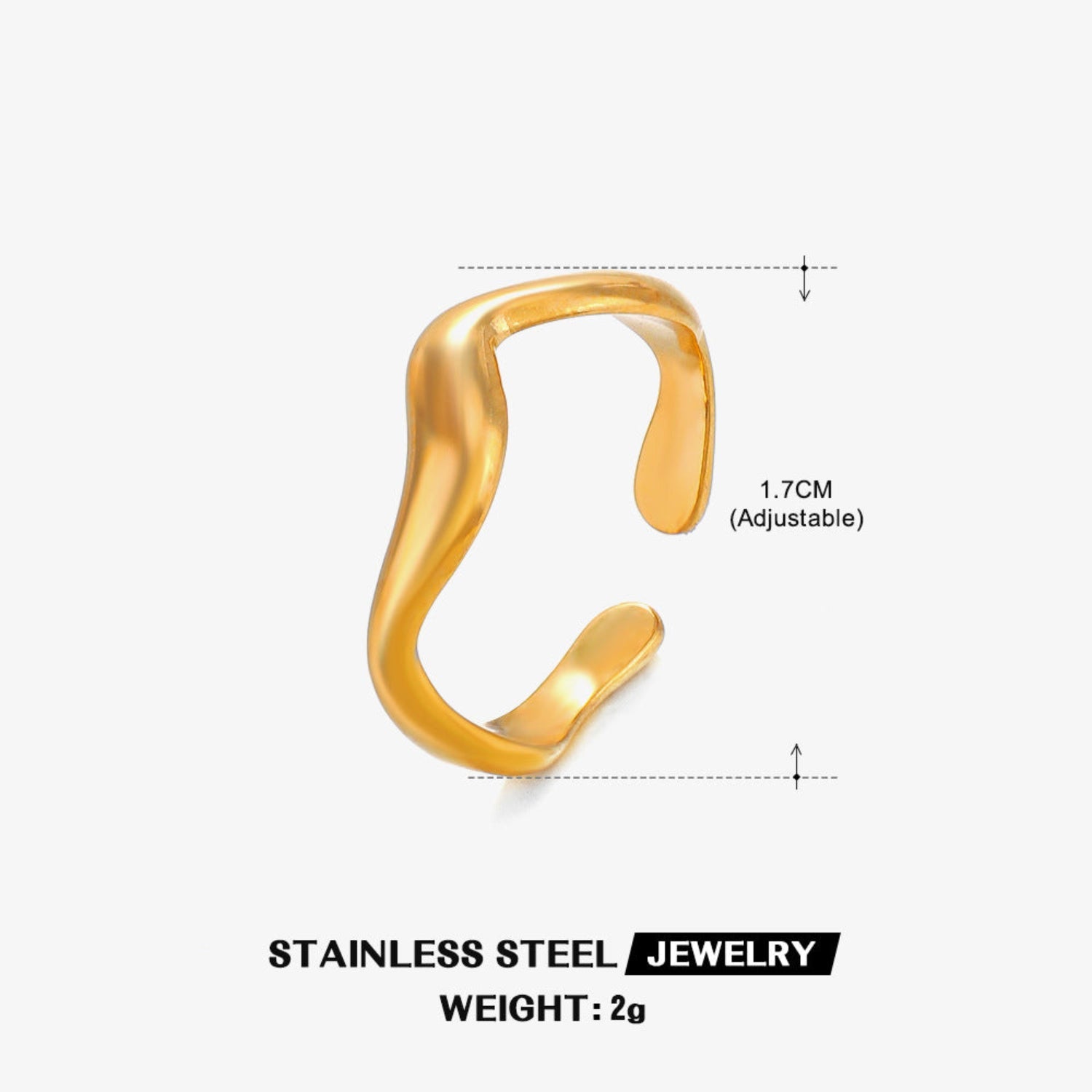 Gold Minimalist Wavy Adjustable Ring JLTR0743