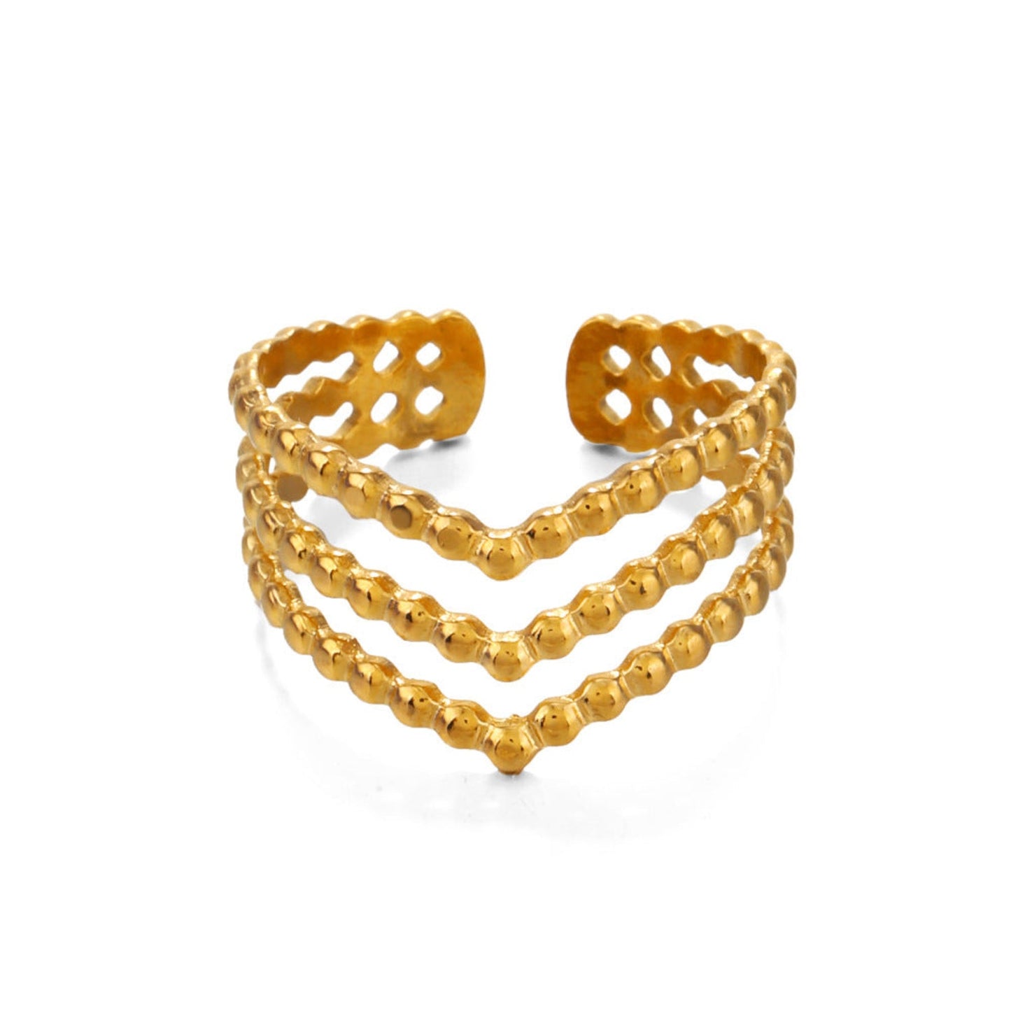 Gold Beaded Triple Layer Ring JLTR0744