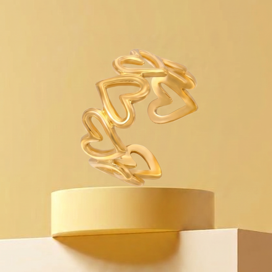 Golden Interlocking Heart Adjustable Ring JLTR0749