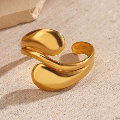 Golden Liquid Metal Teardrop Ring JLTR0754