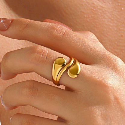Golden Liquid Metal Teardrop Ring JLTR0754
