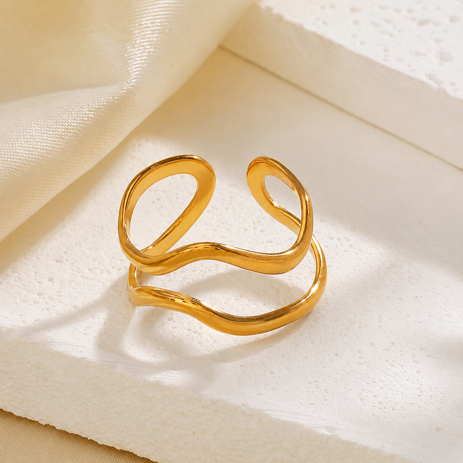 Golden Wavy Multi-Band Ring JLTR0757