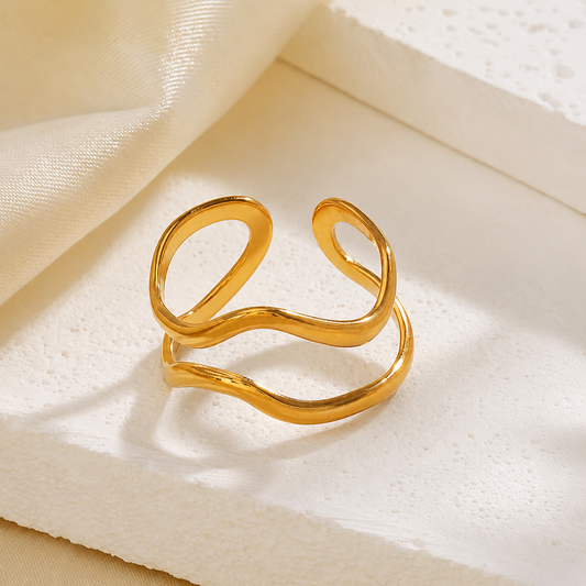 Golden Wavy Multi-Band Ring JLTR0757