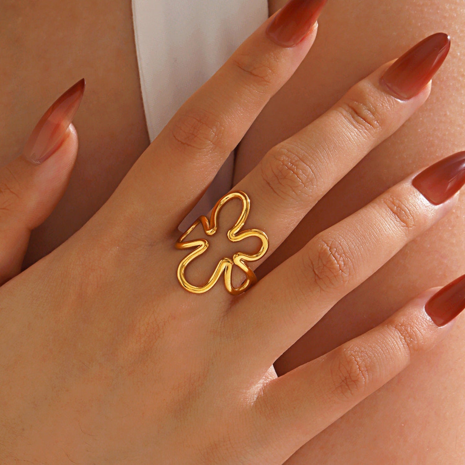 Golden Abstract Floral Statement Ring JLTR0758
