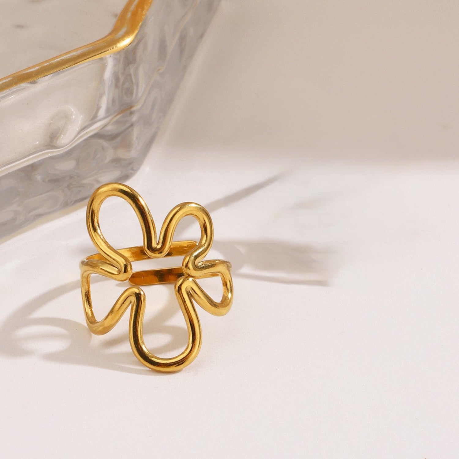 Golden Abstract Floral Statement Ring JLTR0758