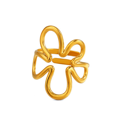 Golden Abstract Floral Statement Ring JLTR0758