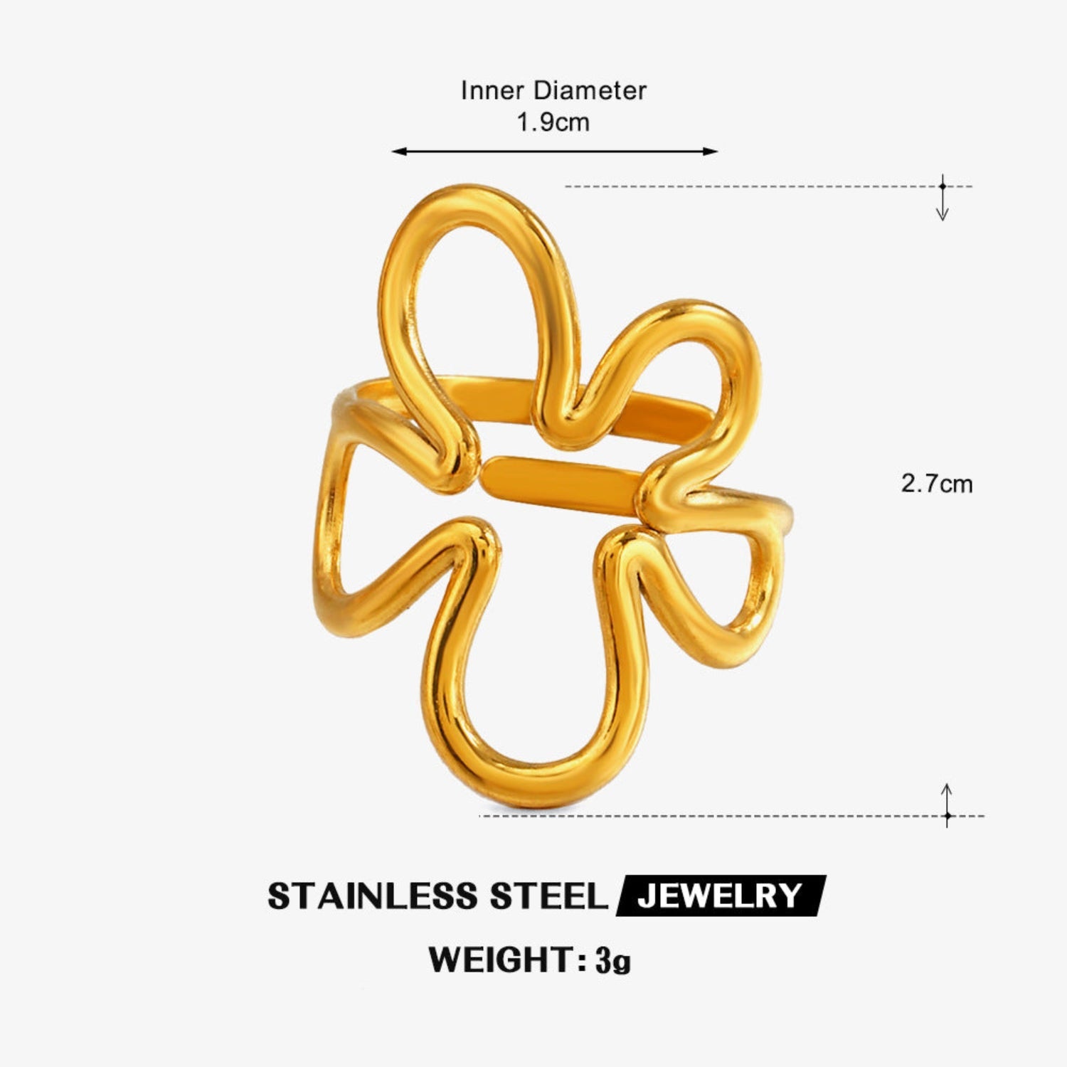 Golden Abstract Floral Statement Ring JLTR0758